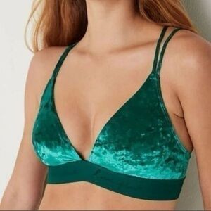 VS PINK Velvet Triangle Bralette Dark Garden Green - Large NWT